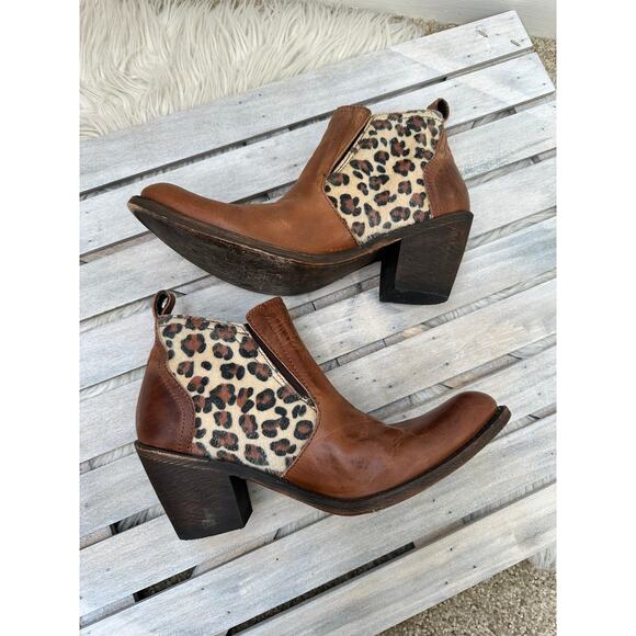 Independent Boot Company Celeste Leather Brown Cheetah Leopard Point Boots - Picture 2 of 9